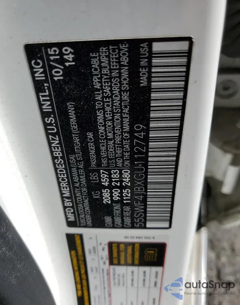 2016 Mercedes-Benz C 300 from USA, damaged, VIN 55SWF4JBXGU112749